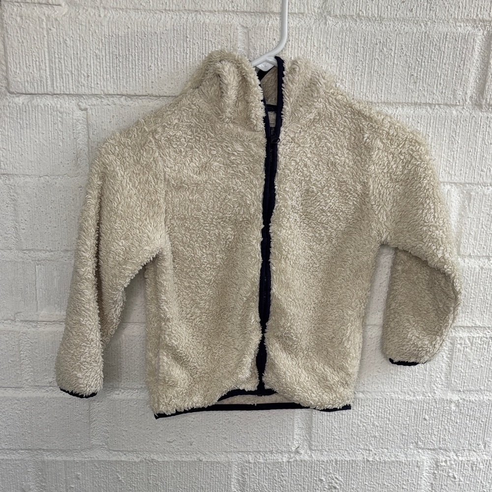 Gymboree Sherpa Teddy Bear Ears Cream Zip Up Jacket sz 4